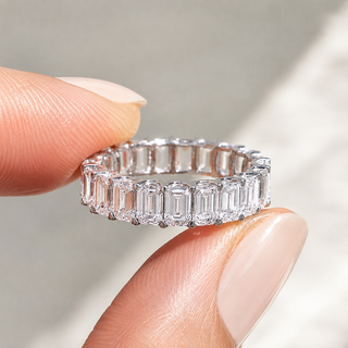 Natural Emerald Cut Diamond Eternity Ring 18KT White Gold