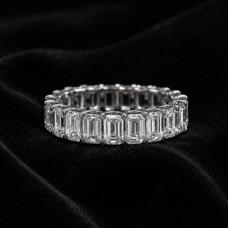 Natural Emerald Cut Diamond Eternity Ring 18KT White Gold
