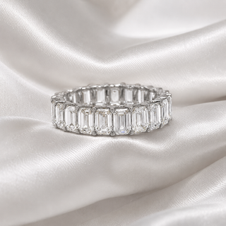 Natural Emerald Cut Diamond Eternity Ring 18KT White Gold