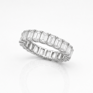 Natural Emerald Cut Diamond Eternity Ring 18KT White Gold