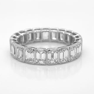Natural Emerald Cut Diamond Bezel Eternity Ring, in White Gold