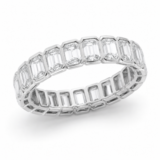 Natural Emerald Cut Diamond Bezel Eternity Ring 18KT White Gold