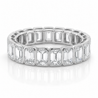 Natural Emerald Cut Diamond Bezel Eternity Ring 18KT White Gold