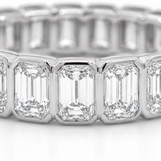 Natural Emerald Cut Diamond Bezel Eternity Ring 18KT White Gold