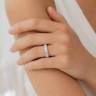 Natural Emerald Cut Diamond Bezel Eternity Ring 18KT White Gold