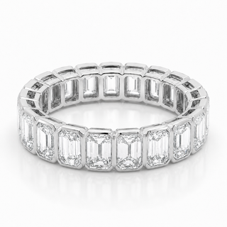 Natural Emerald Cut Diamond Bezel Eternity Ring 18KT White Gold