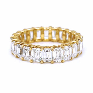 Natural Mined Emerald Cut Diamond Eternity Yellow Gold Ring