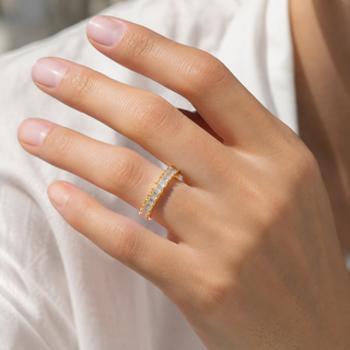 Natural Emerald Cut Diamond Eternity Yellow Gold 18KT Ring