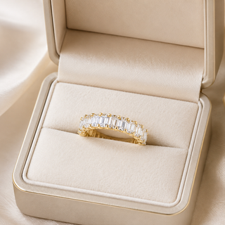 Natural Emerald Cut Diamond Eternity Yellow Gold 18KT Ring