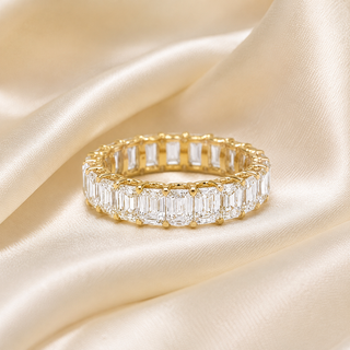 Natural Emerald Cut Diamond Eternity Yellow Gold 18KT Ring