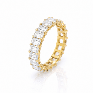 Natural Emerald Cut Diamond Eternity Yellow Gold 18KT Ring