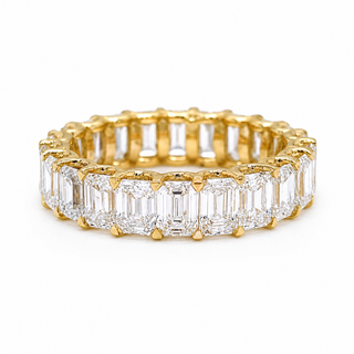 Natural Emerald Cut Diamond Eternity Yellow Gold 18KT Ring