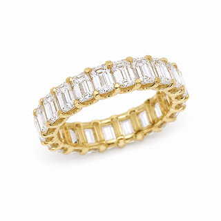 Natural Emerald Cut Diamond Eternity Yellow Gold 18KT Ring