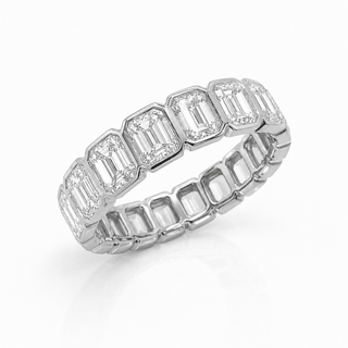 Natural Emerald Cut Diamond Bridal Eternity Band 18KT White Gold