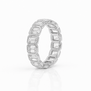 Natural Emerald Cut Diamond Bridal Eternity Band 18KT White Gold