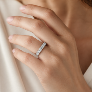 Natural Emerald Cut Diamond Bridal Eternity Band 18KT White Gold
