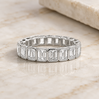 Natural Emerald Cut Diamond Bridal Eternity Band 18KT White Gold