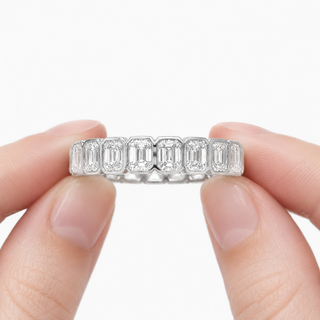 Natural Emerald Cut Diamond Bridal Eternity Band 18KT White Gold
