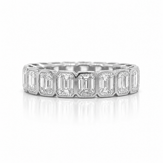 Natural Emerald Cut Diamond Bridal Eternity Band 18KT White Gold