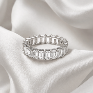 Natural Emerald Cut Diamond Eternity Band 18KT White Gold
