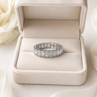 Natural Emerald Cut Diamond Eternity Band 18KT White Gold