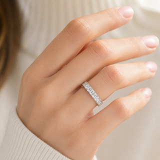 Natural Emerald Cut Diamond Eternity Band 18KT White Gold