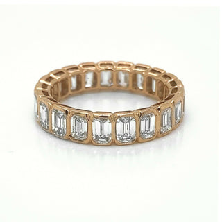 Natural Emerald Diamond Bezel Eternity Band Ring, in Rose Gold