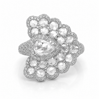 Natural Rose Cut Diamond Peacock Cocktail Ring 18KT White Gold
