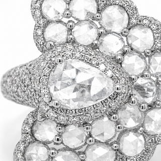 Natural Rose Cut Diamond Peacock Cocktail Ring 18KT White Gold