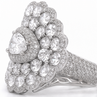 Natural Rose Cut Diamond Peacock Cocktail Ring 18KT White Gold