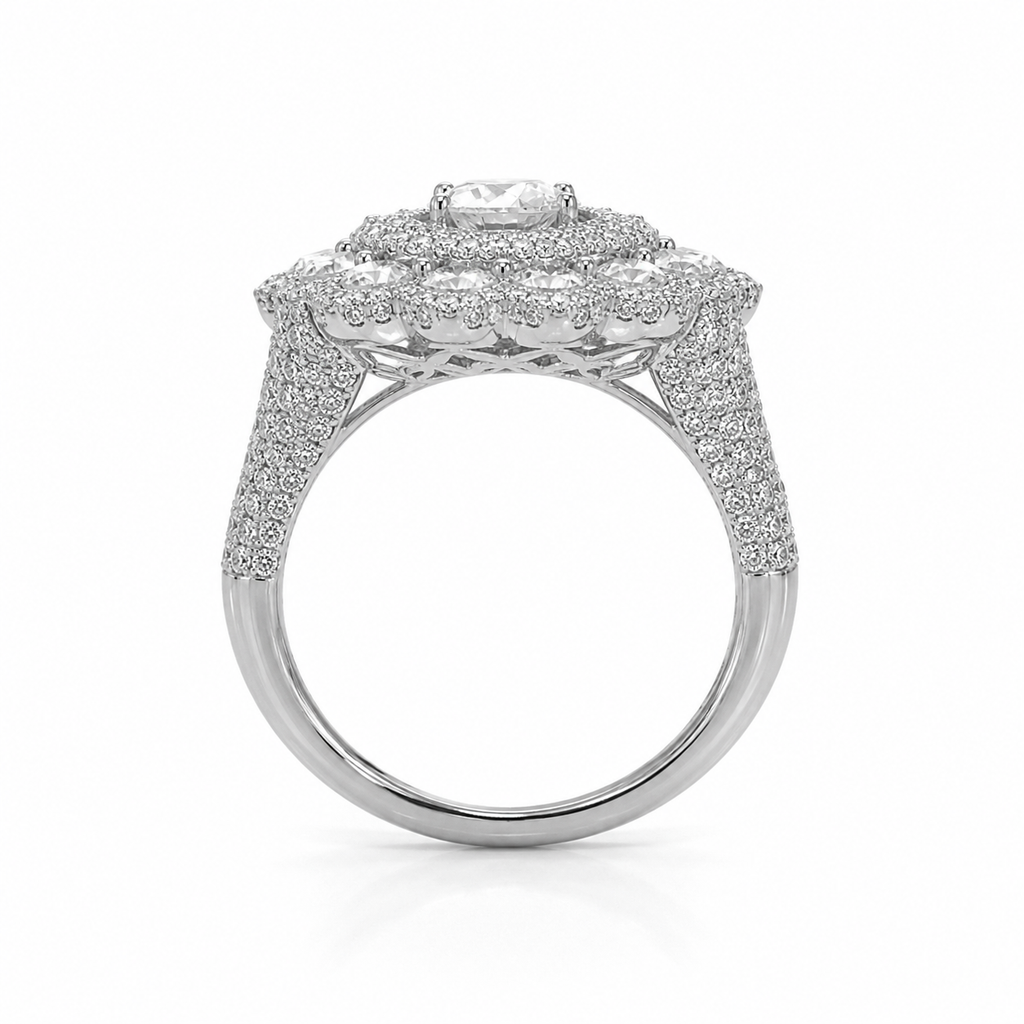 Natural Rose Cut Diamond Peacock Cocktail Ring 18KT White Gold