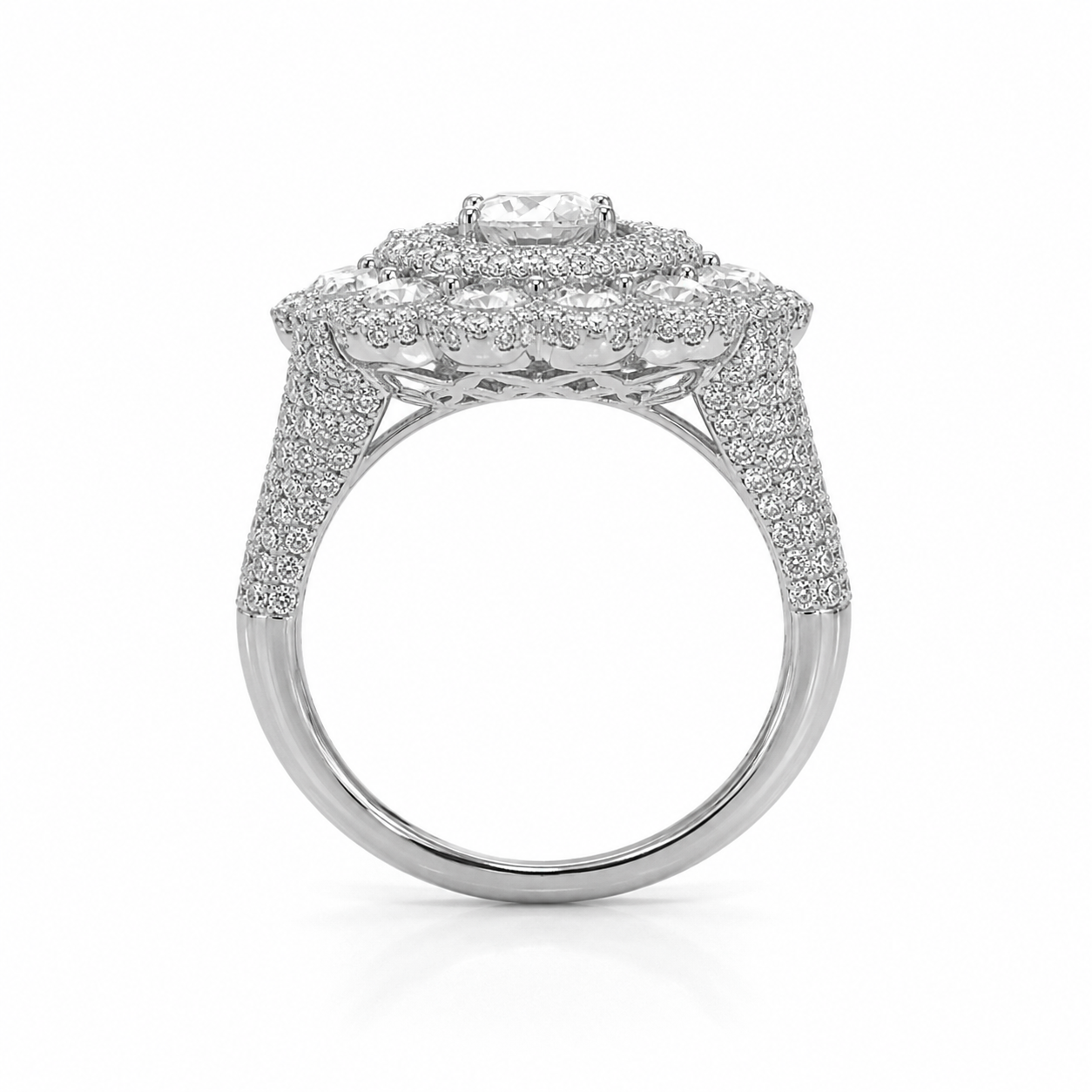 Natural Rose Cut Diamond Peacock Cocktail Ring 18KT White Gold