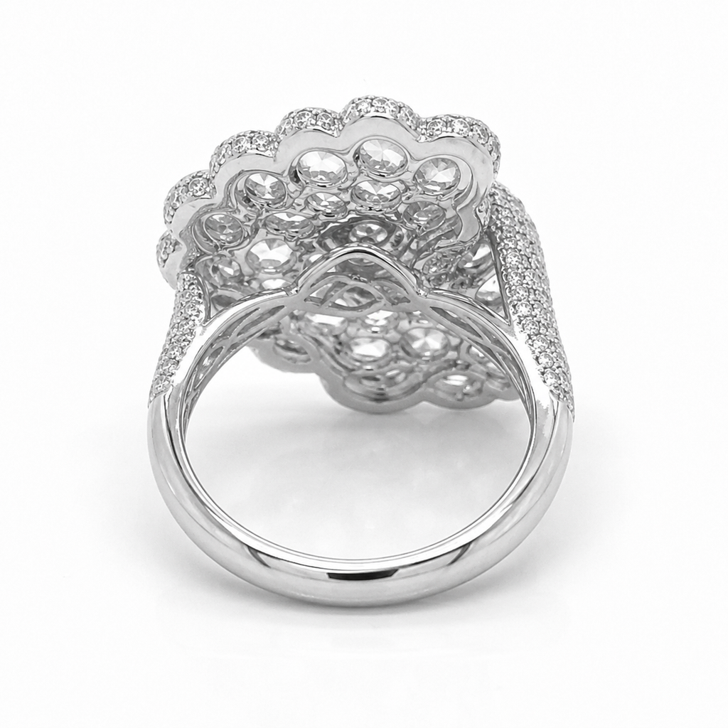Natural Rose Cut Diamond Peacock Cocktail Ring 18KT White Gold