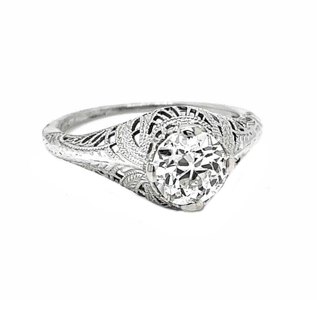 Natural Mined Old Euro Diamond Solitaire Ring EGL Certified White Gold