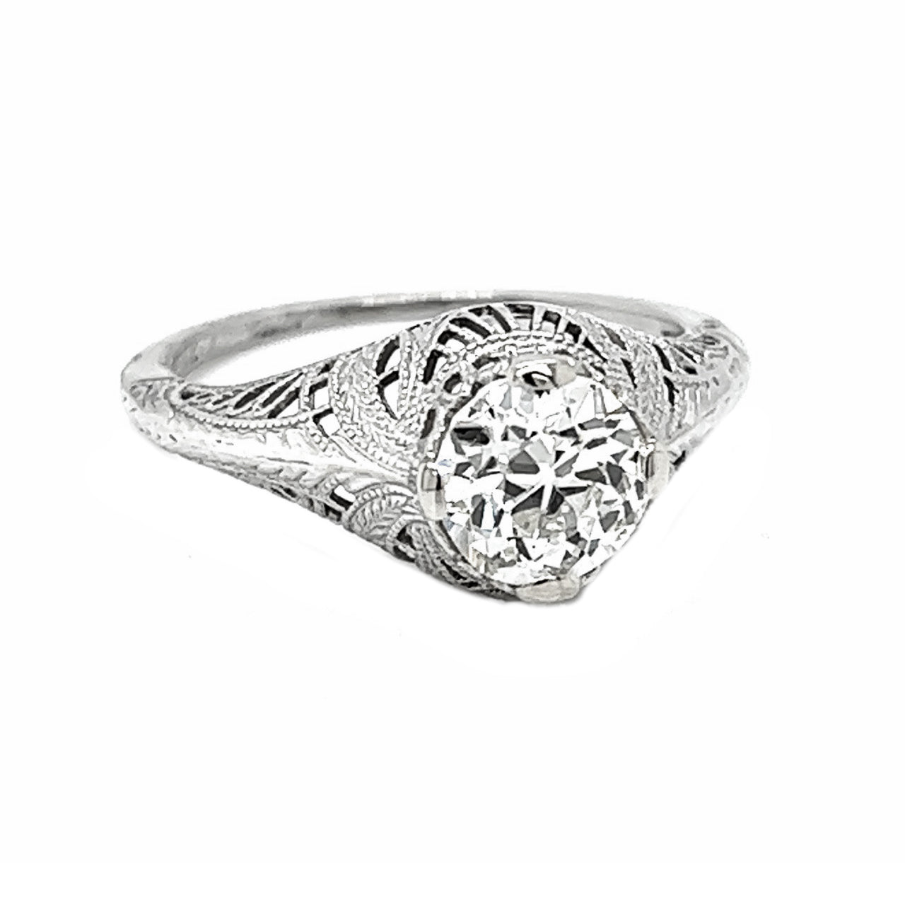 Natural Mined Old Euro Diamond Solitaire Ring EGL Certified White Gold