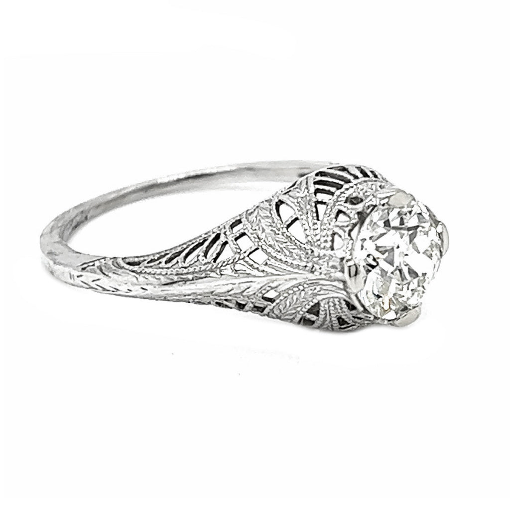 Natural Mined Old Euro Diamond Solitaire Ring EGL Certified White Gold