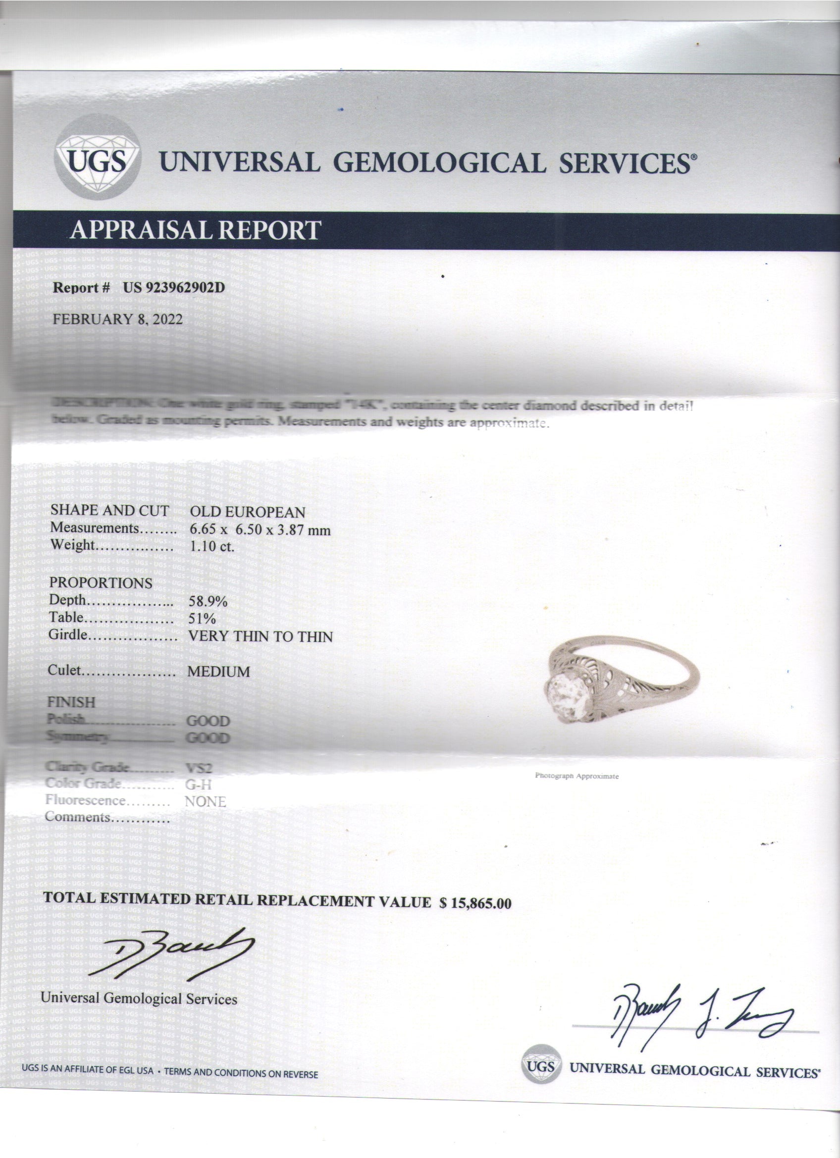 Natural Mined Old Euro Diamond Solitaire Ring EGL Certified White Gold