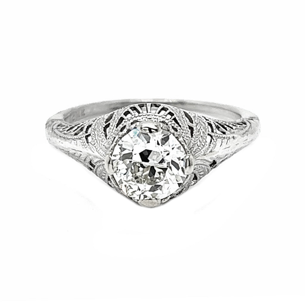 Natural Mined Old Euro Diamond Solitaire Ring EGL Certified White Gold