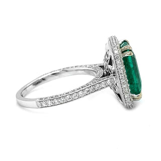 Natural Mined Emerald with Diamond Halo Bridal Ring White Gold AGL Certified