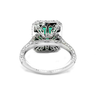 Natural Mined Emerald with Diamond Halo Bridal Ring White Gold AGL Certified