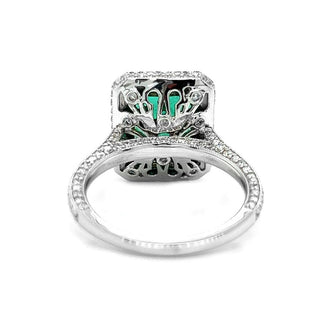 Natural Mined Emerald and Round Diamond Bridal Ring White Gold