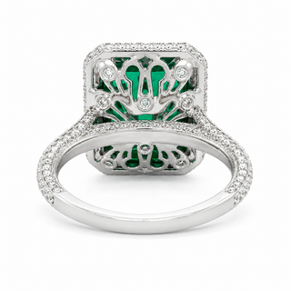 Natural Mined Emerald and Round Diamond Bridal Ring 18KT White Gold