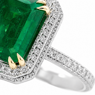 Natural Emerald with Diamond Halo Bridal Ring 18KT White Gold AGL Certified