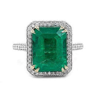 Natural Mined Emerald with Diamond Halo Bridal Ring White Gold AGL Certified