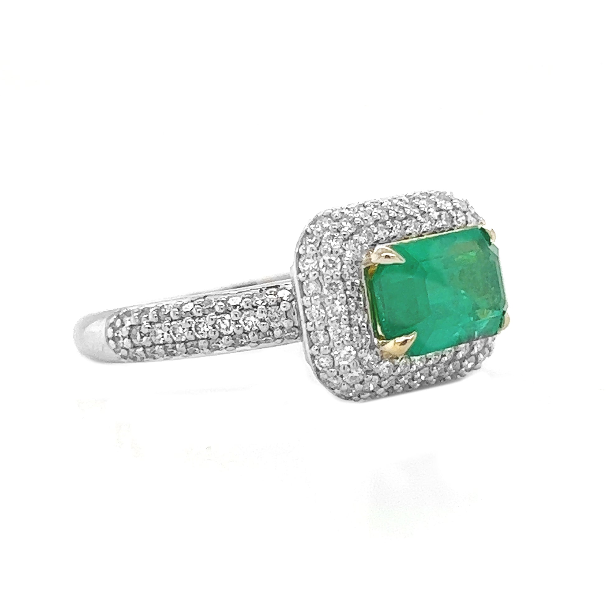 2.75 ct.t.w. Natural Green Emerald and Diamonds White Gold Ring