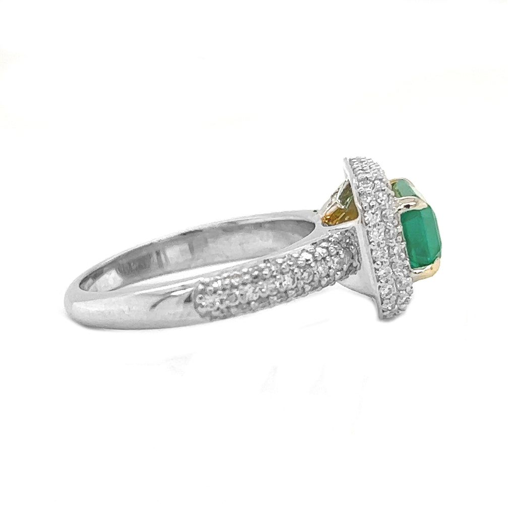 2.75 ct.t.w. Natural Green Emerald and Diamonds White Gold Ring