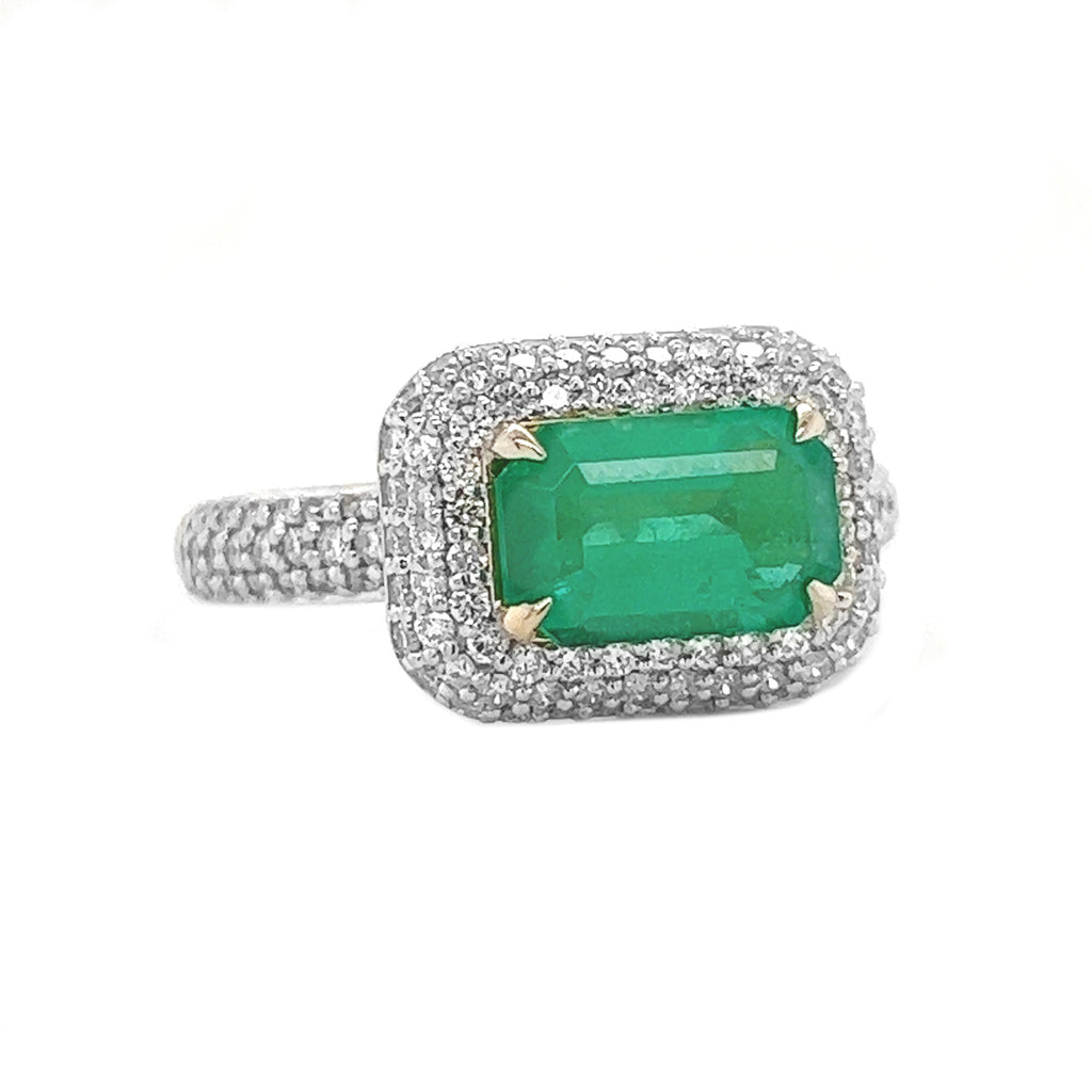 2.75 ct.t.w. Natural Green Emerald and Diamonds White Gold Ring