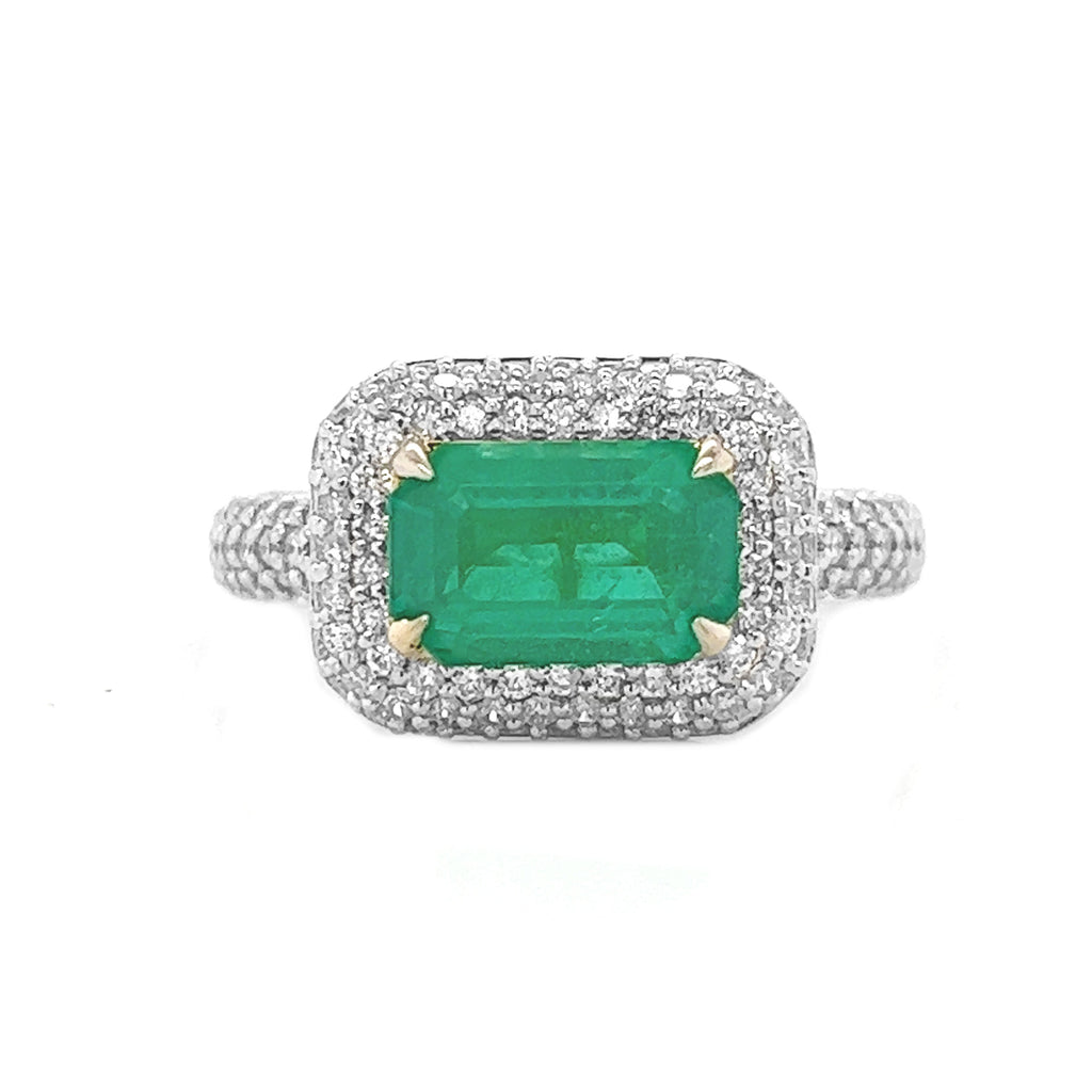 2.75 ct.t.w. Natural Green Emerald and Diamonds White Gold Ring
