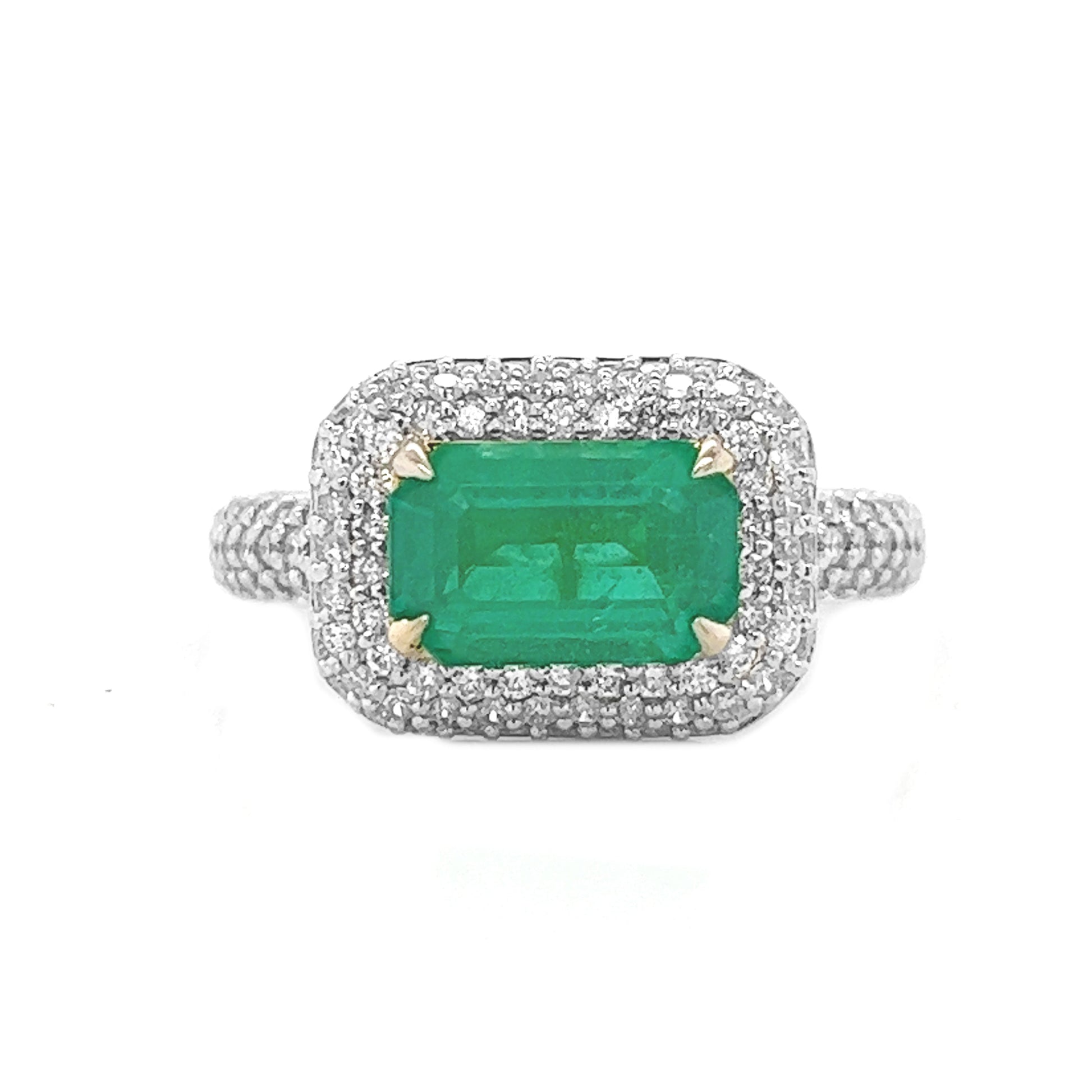 2.75 ct.t.w. Natural Green Emerald and Diamonds White Gold Ring