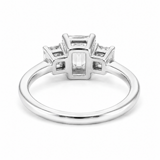 Natural Emerald Cut Diamond Bridal 3 Stone Ring 14KT White Gold